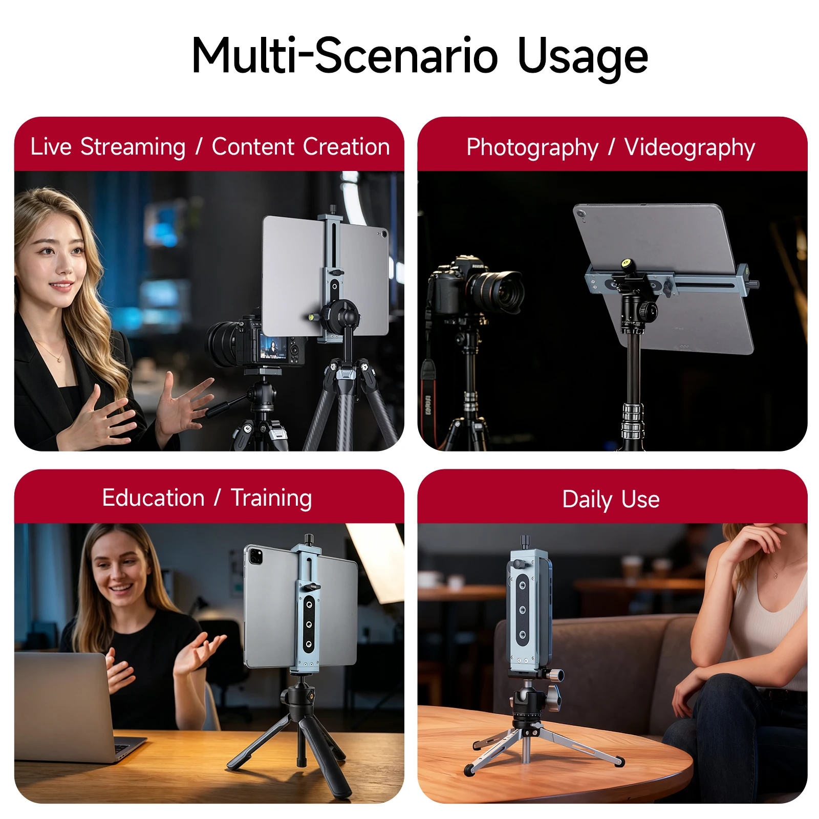XJ-15 Universal Aluminum Alloy Tablet Phone Stand Holder Clip Tripod Adjustable Bracket For Mobile Phones Ipro Tablets 12.9in 6
