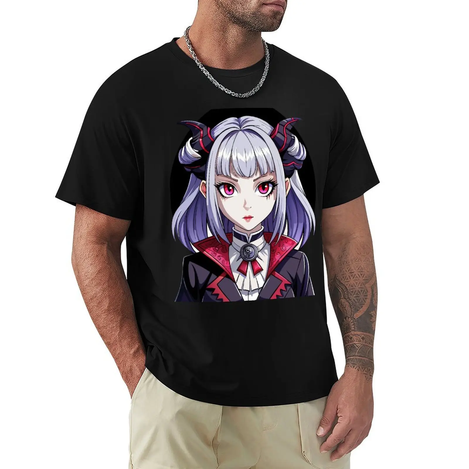 Silver Serenade: Crimson Eyes Gothic Anime Girl T-shirt cute clothes customizeds slim fit t shirts for men