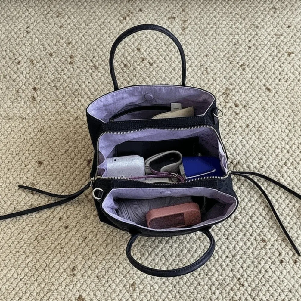 

Elegant Nylon Commuting Tote Bag Large Capacity Patchwork Multiple Compartments Handbag Minimalist Shoulder Strap