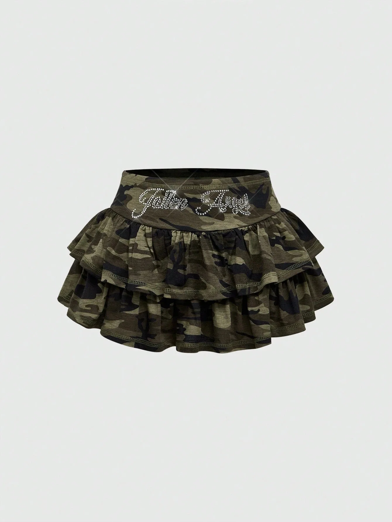 Early Spring New Camouflage Letters Hot Rhinestone Design Fashionable Sweet Cool Camouflage Summer Short Skirt INS style hot gir
