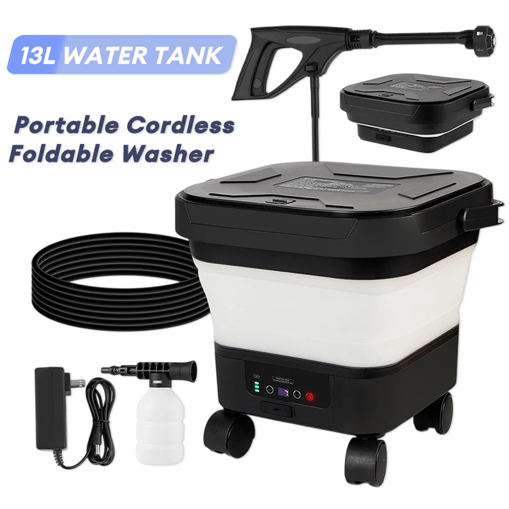 18000RPM Electric Water Spray Gun With 13L Foldable Water Bucket 6 IN 1 Garden Car Washing Machine for Cars Camping Outdoor Cleaning