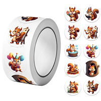 1Roll(500Pcs) Lovable Happy Squirrels Pattern Stickers 2.5cm/1.0'' 10 Designs Decals Diy Adorn Gifts Home Decor Sealing Labels