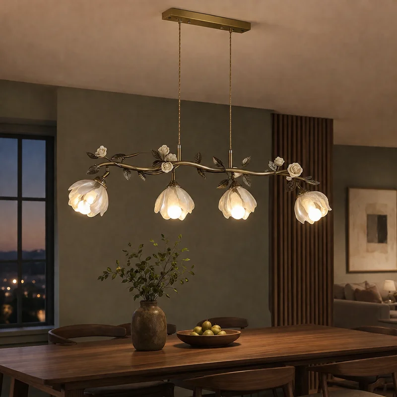 Nordic Glass Flower Petal Pendant Fixture Wabi Sabi Floral Branch Design For Dining Room Kitchen Island Decorative Pendant Lamp