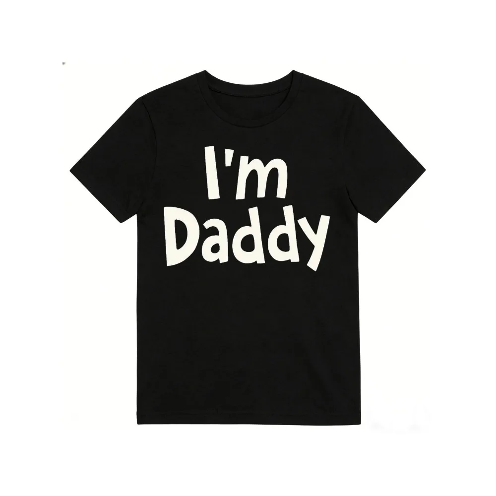

Men's I Am Dad T Shirt Bold White I'M DADDY Print on Black Soft Short Sleeve Pixian Ai 01