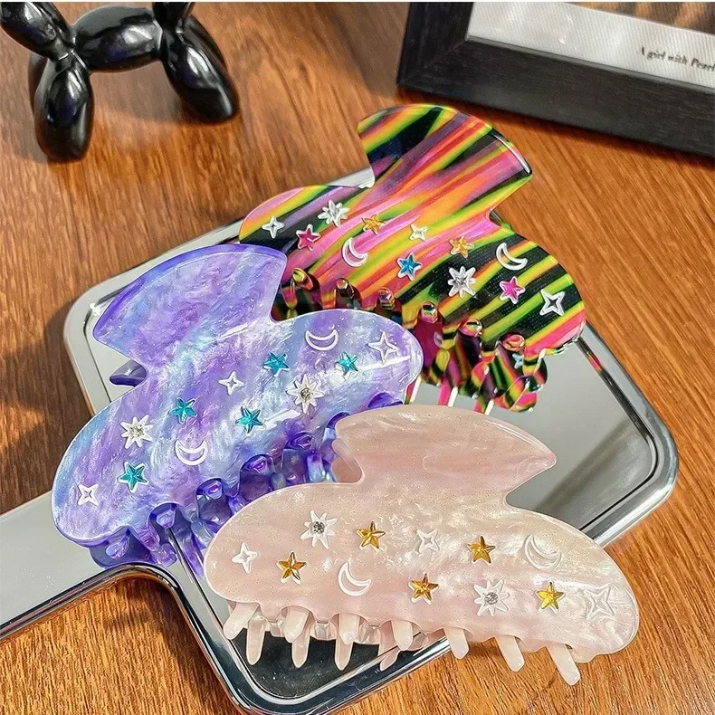 BYL New Diamond Studded Star Moon Hair Clips Acrylic Material Fashionable Five Color Design Crab Clip Women's Hair Accessories