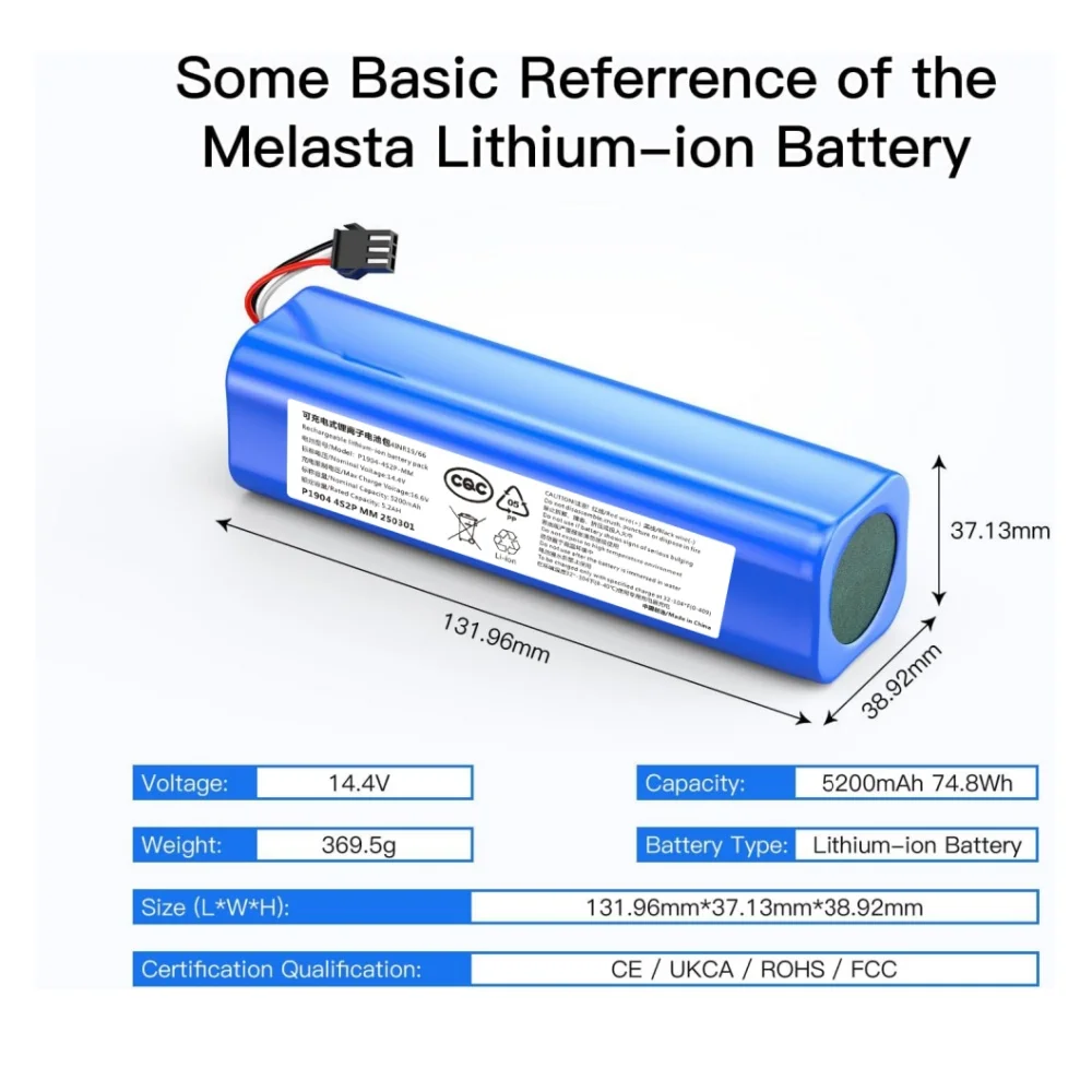 

Replacement Battery for Proscenic M7 Pro/Max/LDS, M8 Pro, U6 Robot/Lenovo LR1/Xiaomi Viomi S9 14.4V Li-ion Robot Vacuum Cleaner.