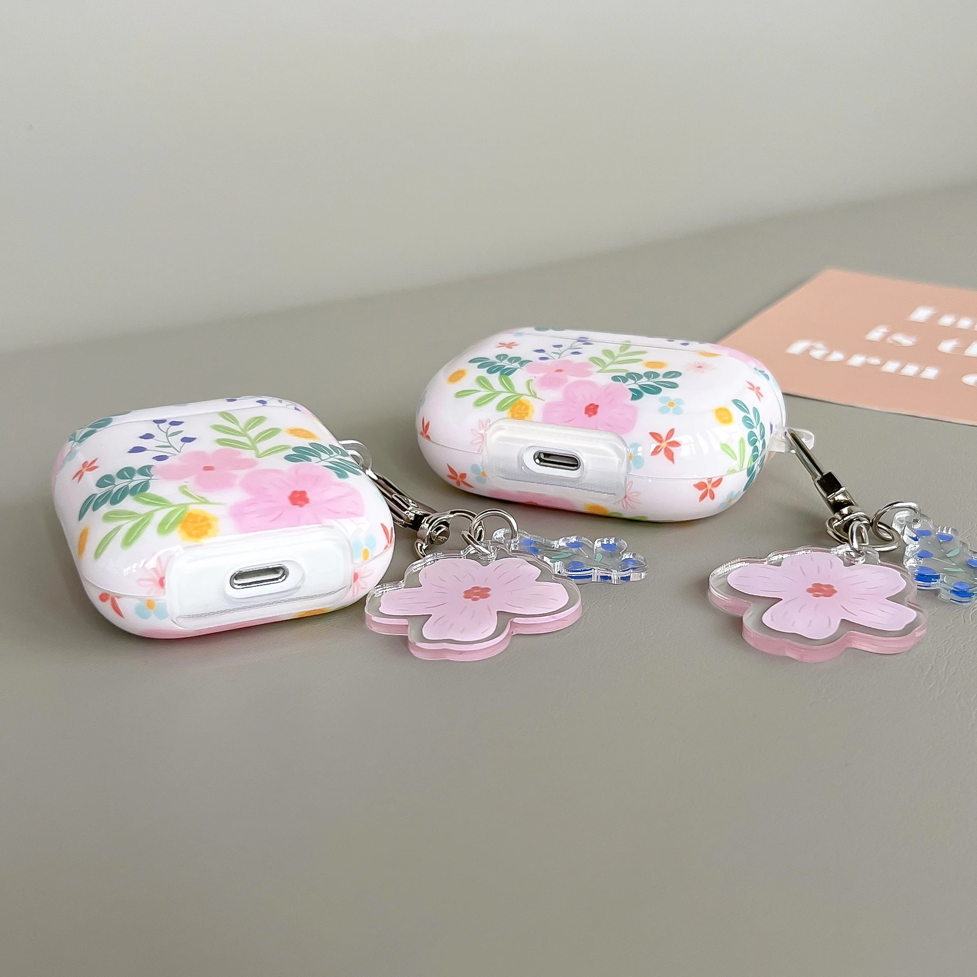 Roze Bloemen Met Hanger Hoofdtelefoon Case Airpods2/3/Pro/Pro2