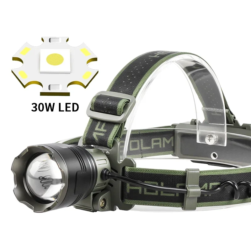 30W LED Headlamps for Outdoor Fishing Rechargeable Strong Light Ultra-bright Headset Wild Fishing Night Fishing Headlamp