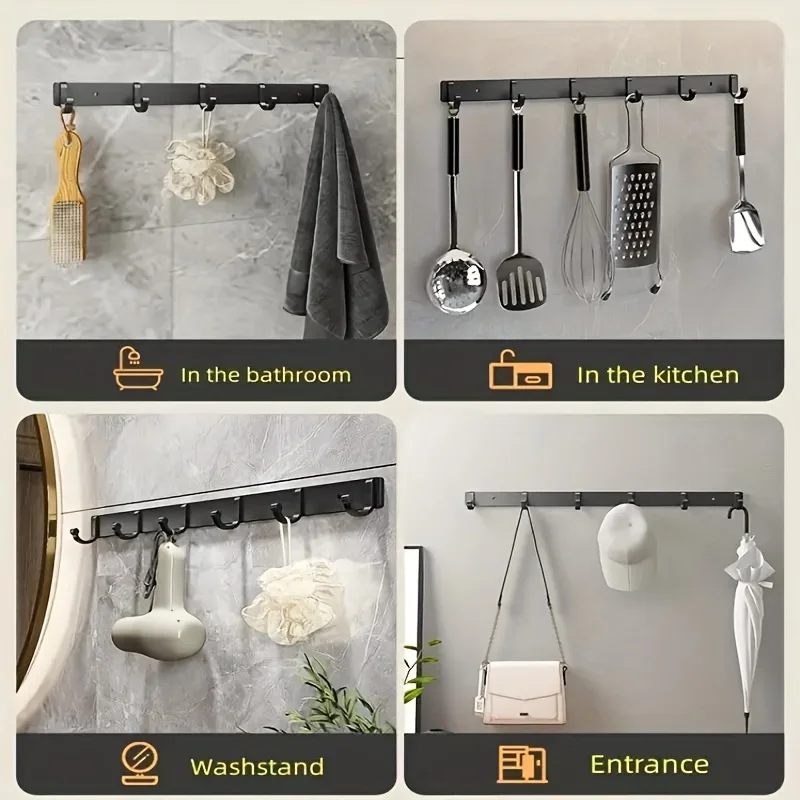 Suitable for bathroom, living room, kitchen, modern wall rod storage hooks, kitchenware storage racks, kitchen accessories