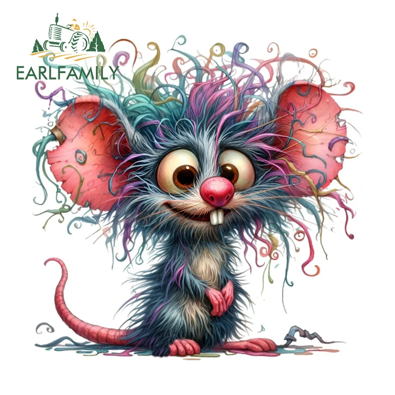 EARLFAMILY Crazy Cartoon Mouse Car Stickers Creative Artistic Rearview Mirror Racing Drifting Decal Waterproof Car Stylings
