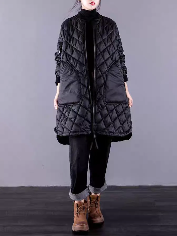 

plus Size Women's Baseball Jaet Design Sensation Warm Cotton Coat Korean Sle Loose Fit Long Sve Zipper Closure Pure Color