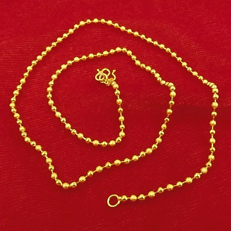 

9999 Real Gold 24K Light sand beads necklace jewelry women's collarbone necklace gold jewelry pendant versatile