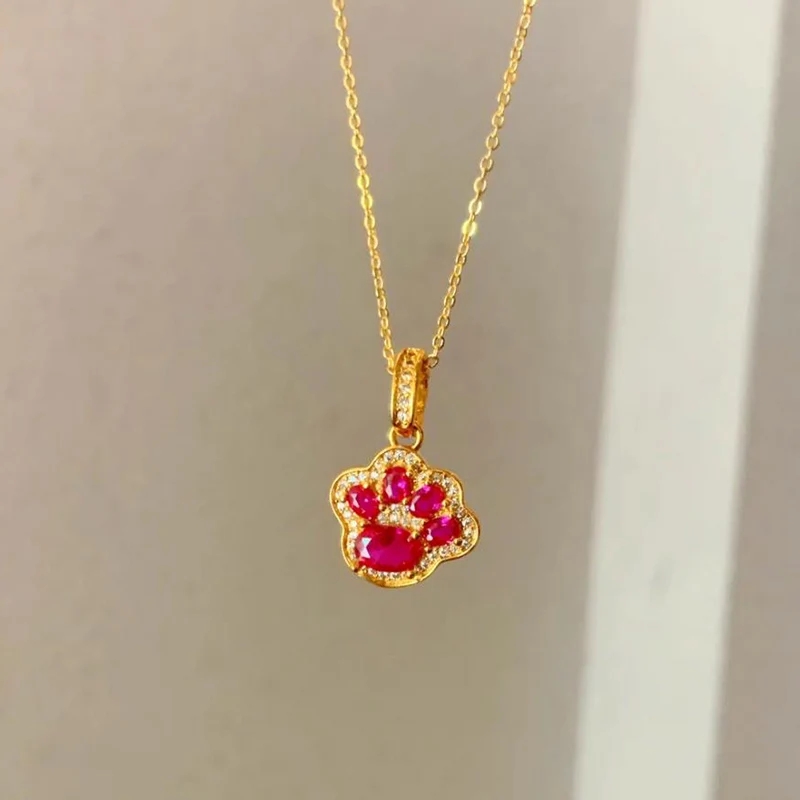 Hot selling Exquisite Red Crystal Cat Paw Necklace Cute Romance Necklaces for Women Fashion Gift KOFSAC