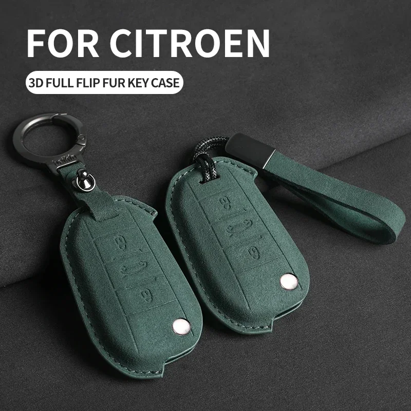 

Suede Car Flip Key Case Cover For Citroen C2 C3 C5 X7 C4 Picasso Berlingo For Peugeot 208 308 408 508 2008 3008 4008 5008 T9