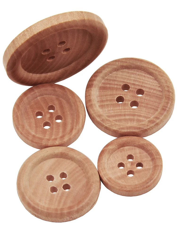 10PCs & 30PCs Natural Color Round Piping Camellia Wood Grain Wooden Buttons 10mm-30mm Sewing Accessories Clothes 4 Holes Button