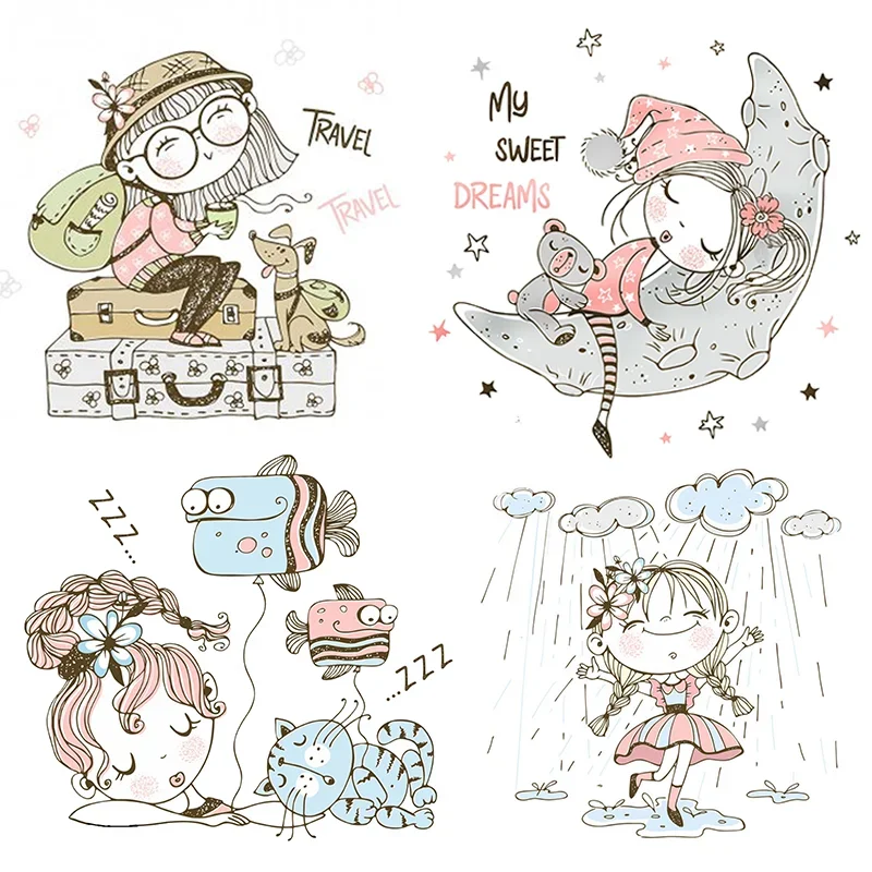 Cute Cartoon Little Girls Clear Stamp for DIY Scrapbooking Card Making Clear Stamps Craft Supplies Silicone Seals Scrapbook