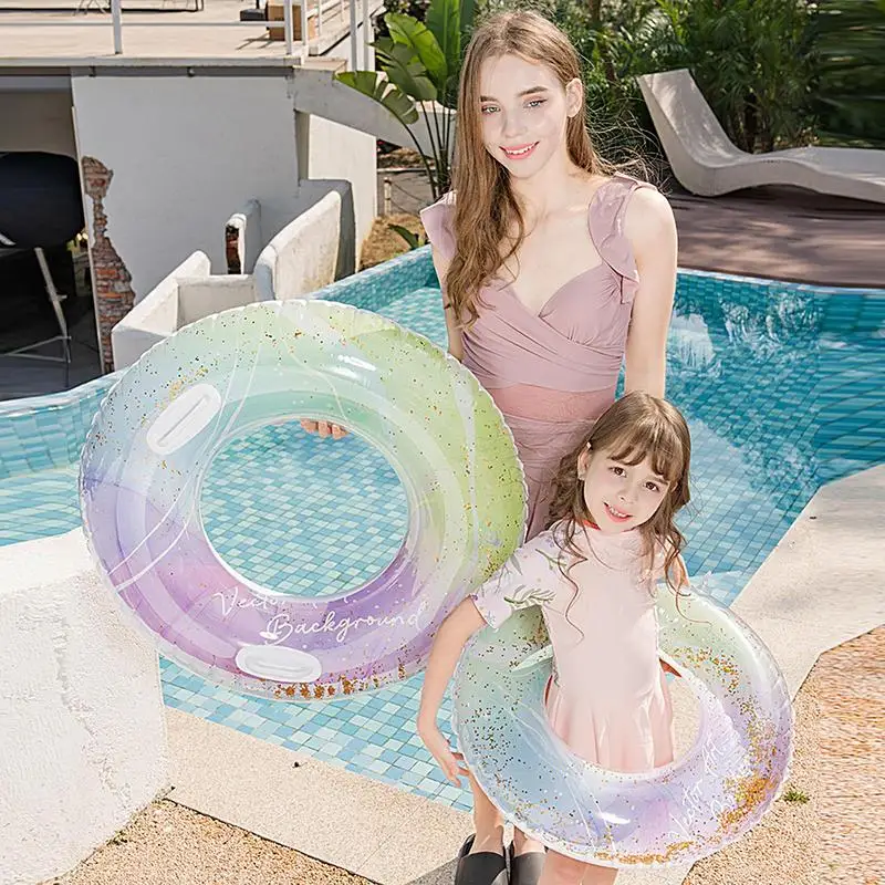 Swimming Ring Pool Float Tube With Sequins Inflatable Confetti Swim Ring Swim Tubes Outdoor Pool Beach Water Floats Pool Floats