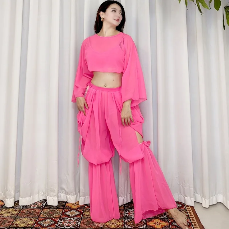 تخصيص Swegal الرقص الشرقي ممارسة زي الرقص الشرقي سحر الشيفون فانوس السراويل مجموعة أربع قطع مجموعة ممارسة الزي