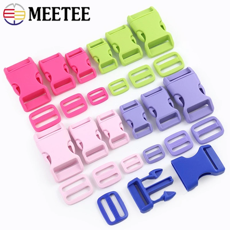 

10/20Sets Meetee 15/20/25mm Plastic Webbing Strap Release Buckle Pet Collar Tri-Glide Slider Clasp Backpack Sewing Accessories