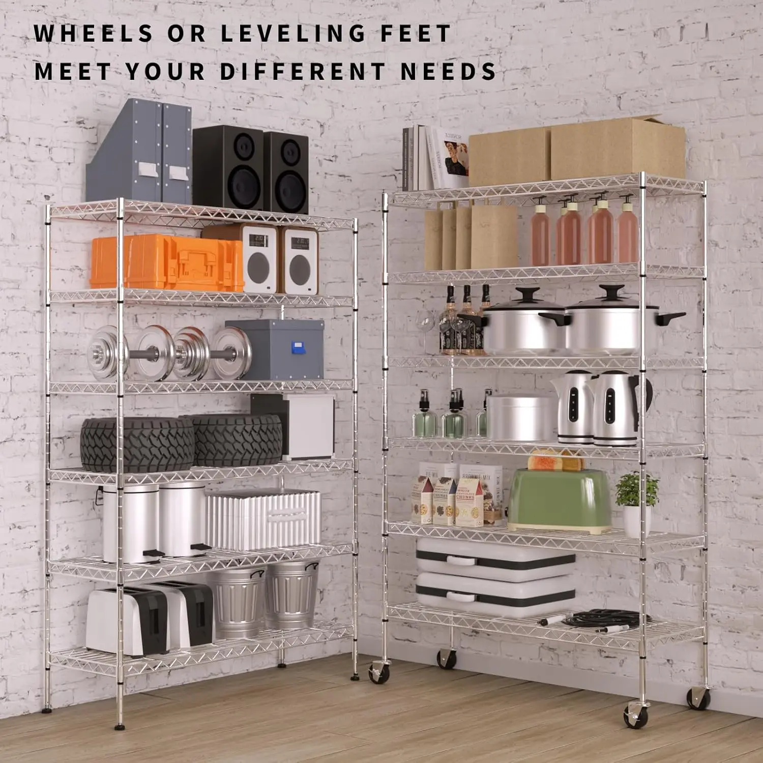 6-Tier Adjustable Storage Shelves Heavy Duty Wire Shelving Unit with Wheels 2100Lb Metal Layer Rack Shelf NSF Shelving