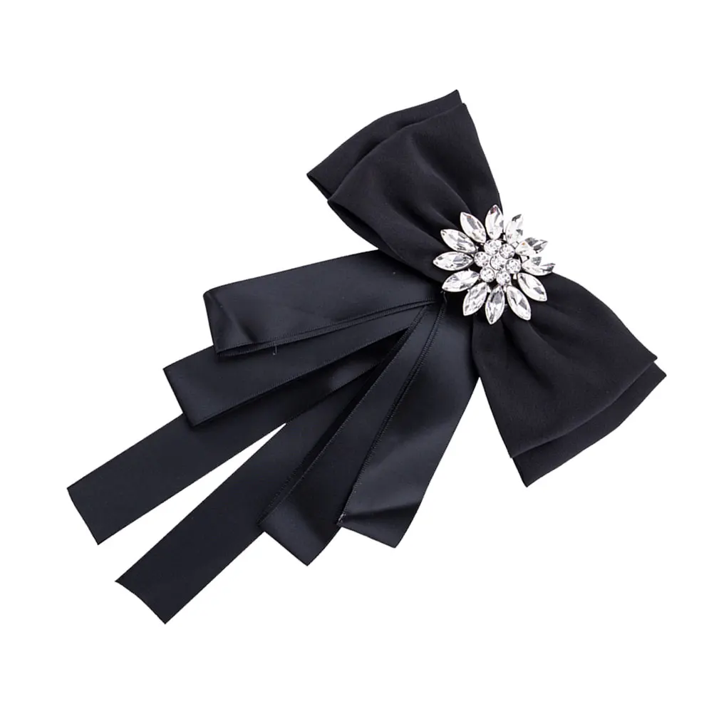 

Rhinestone Brooch Pin Bowknot Tie for Shirt Jewelry Black Women Brooches Large Fashion Accessories Gift Valentine Party
