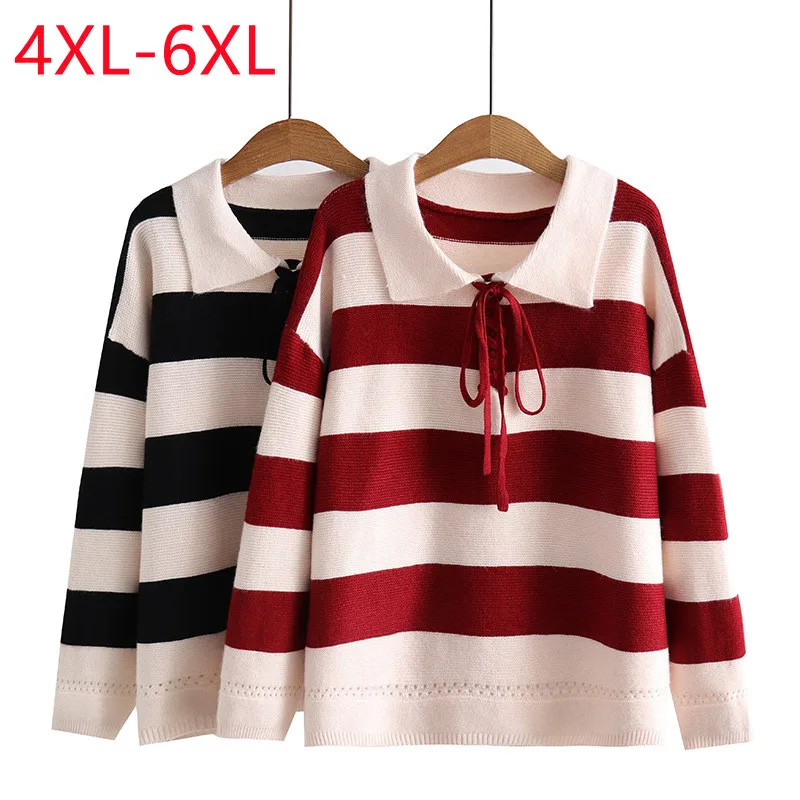 New 2022 Ladies Autumn Winter Plus Size Tops For Women Large Size Sweater Striped Coat 4XL 5XL 6XL