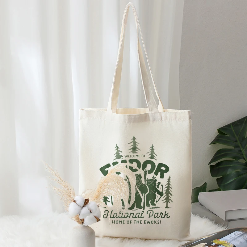 Endor National Park Ewoks Pattern Tote Bags for Ladys Shopping Bag Canvans Summer Travel Beach Bag for Girls Back to School Gift