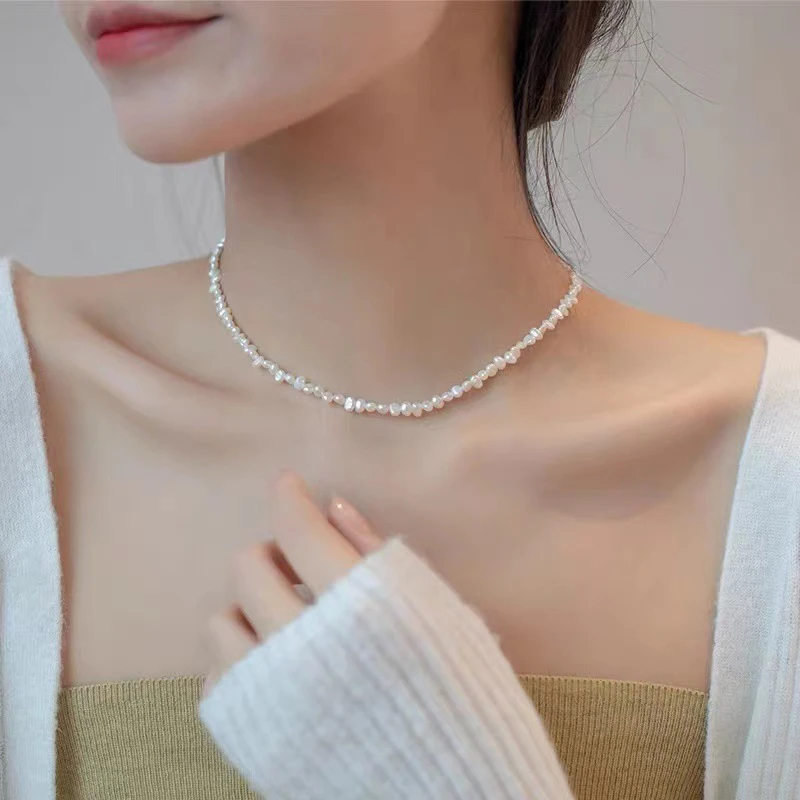 Natural Pearl Choker Necklace for Women18K Gold Plated Stainless Steel Layering Necklace Small Freshwater Pearl Choker Stackable