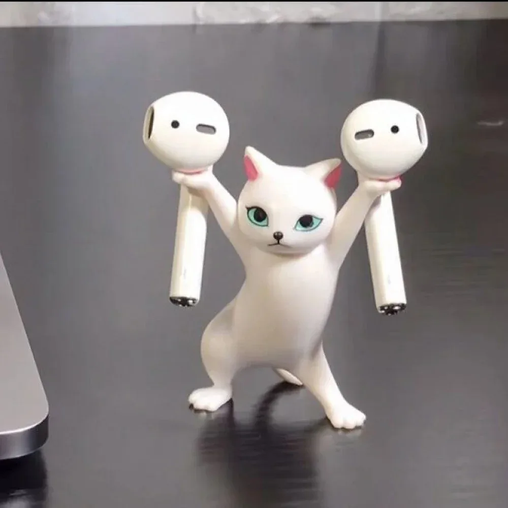 Funny Pen Holder Cat Doll Ornaments Plastic Crafts Earphone Support Room Office Desk Home Decoration Accessory