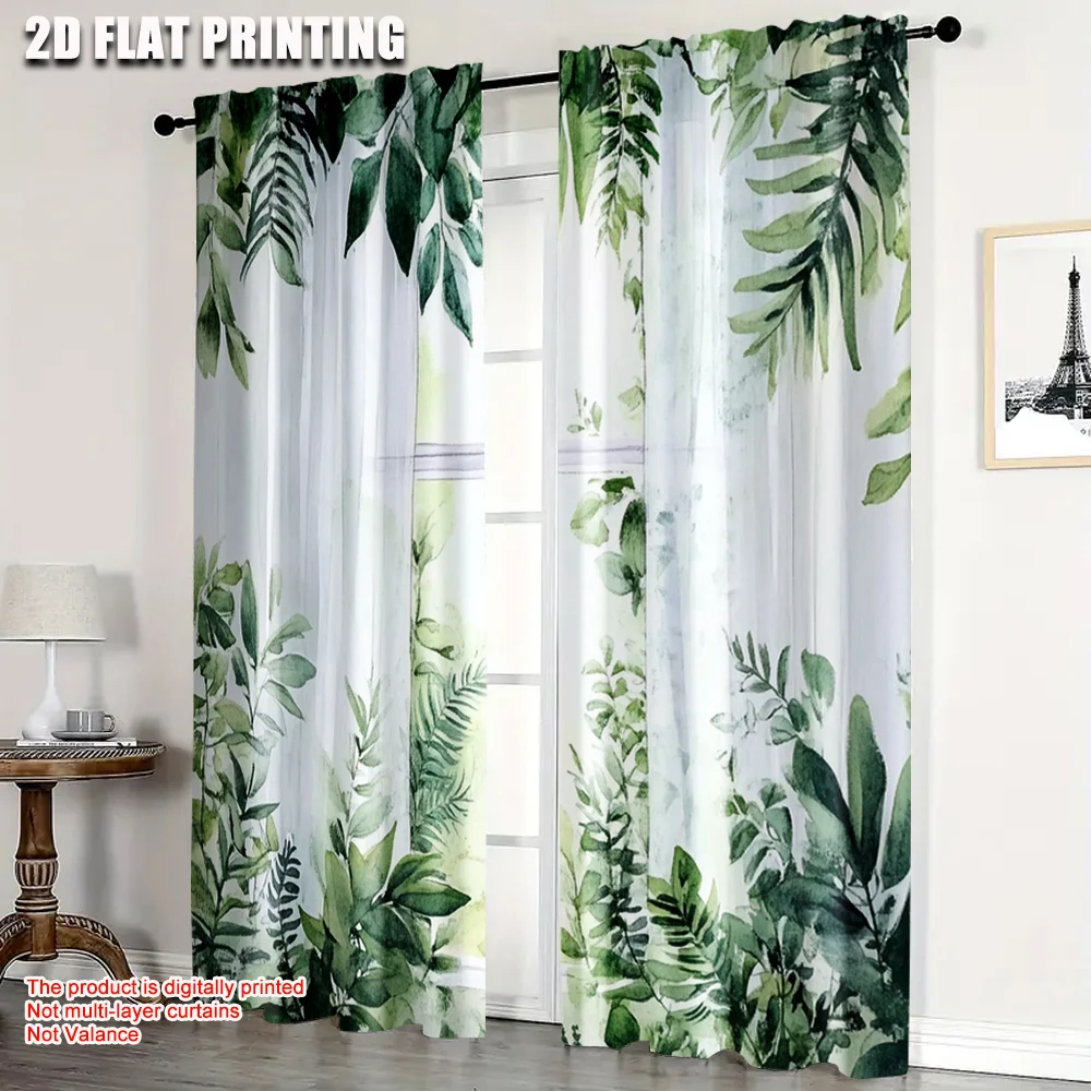 2pcs, Curtains&Drapes 2D print Green Leaf Versatile Polyester Fabric (without rod) Stuff Clearance for Various Rooms,