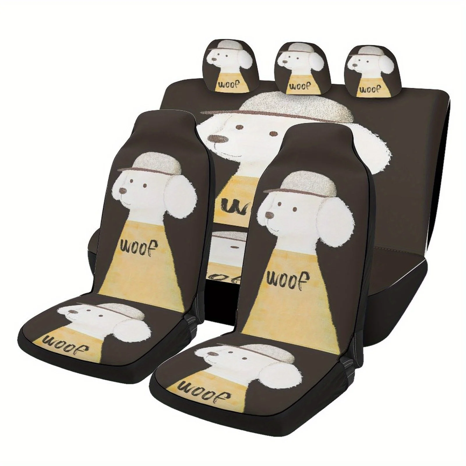 

7pcs Car Seat Covers With Adorable Cartoon Dog Design - Fit For 5-Seater Vehicles, Non-Slip Breathable Fabric, Retro Style Pet-T