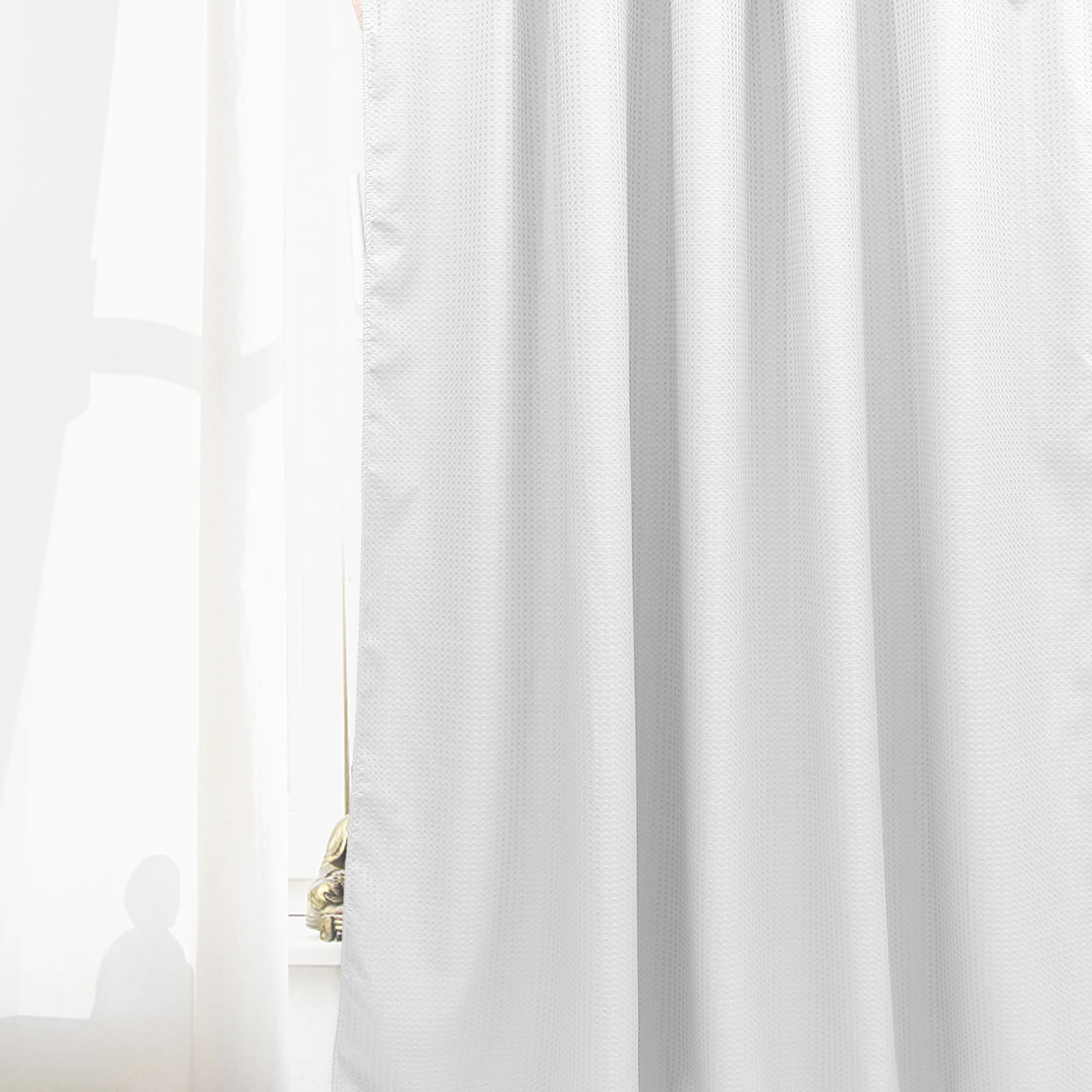 

1 set Waffle Shower Curtain Thickened Fabric Liner Washable Simple Color for Bathroom Home Hotel Household Bath Curtain Decor
