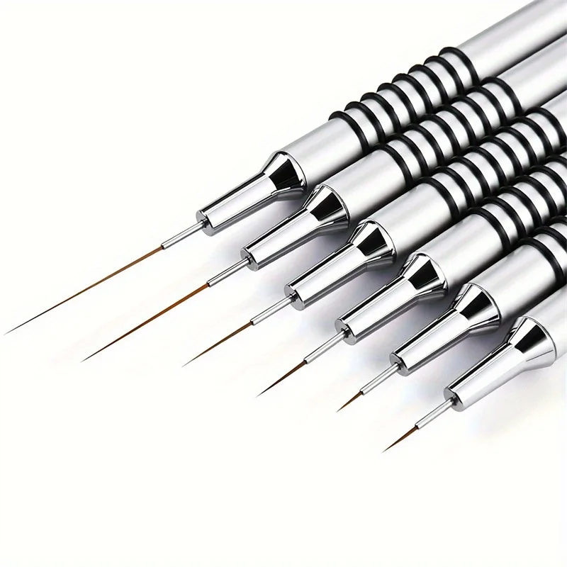 6Pcs 8-Ring Non-Slip Metal Handle Nail Art Liner Brushes Set Ultra Fine Tip for Japanese Style Nail Painting Manicure Tools
