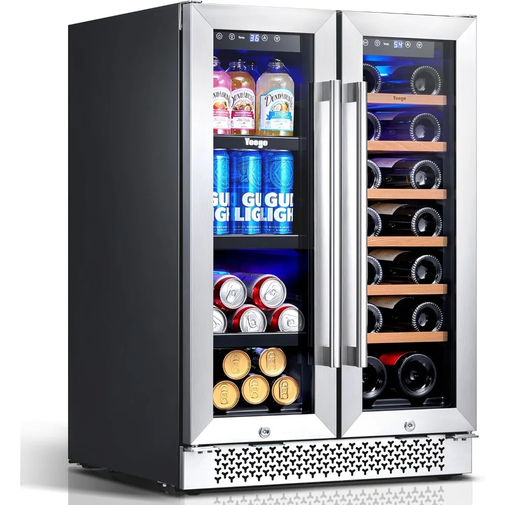 

Wine and Beverage Refrigerator 24", Dual Zone Beverage Cooler Wine Fridge with Upgrade Quiet Cooling, Anti-UV Glass Door