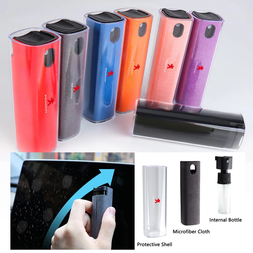 Screen Cleaner Spray Car Badge Soft Microfiber Polishing Cloth Bottle For Peugeot 208 3008 107 308 2008 207 508 607 301 106 407