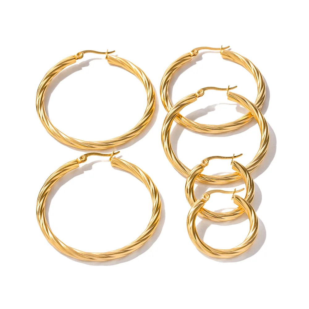 20/25/30mm Stainless Steel Twisted Hoop Earrings Set for Women 18K Gold Plated Stackable Round Circle Ear Buckle Daily Jewelry