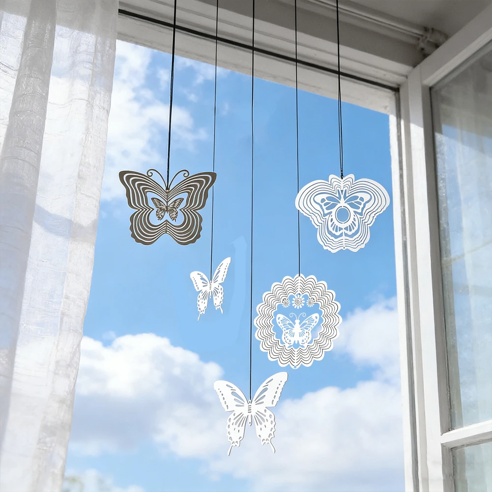 3D Metal Butterfly Hanging Wind Chime A Precision Laser-cut Rotating Wind Ornament Suitable for Garden Patios Windows Decoration