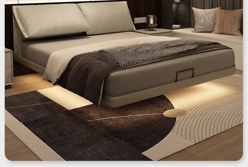 

Customized modern simple master bedroom double, storage minimalist leather suspension bed frame