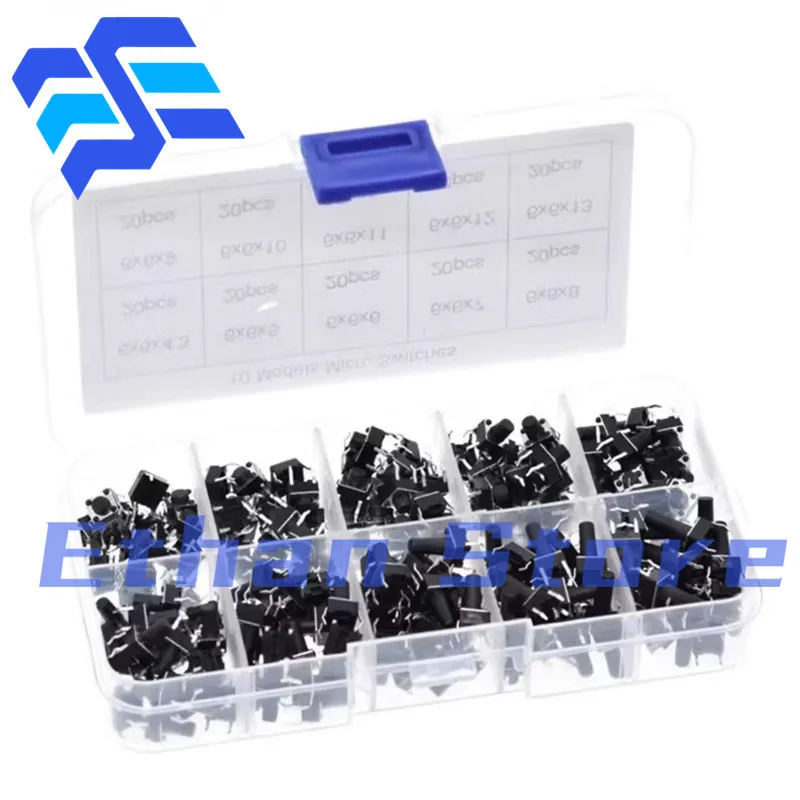 10 valeur = 200 pièces/ensemble interrupteur Tactile bouton poussoir Kit de commutation hauteur 6*6*4.3MM ~ 13MM DIP 4P Micro interrupteur clé 6X6