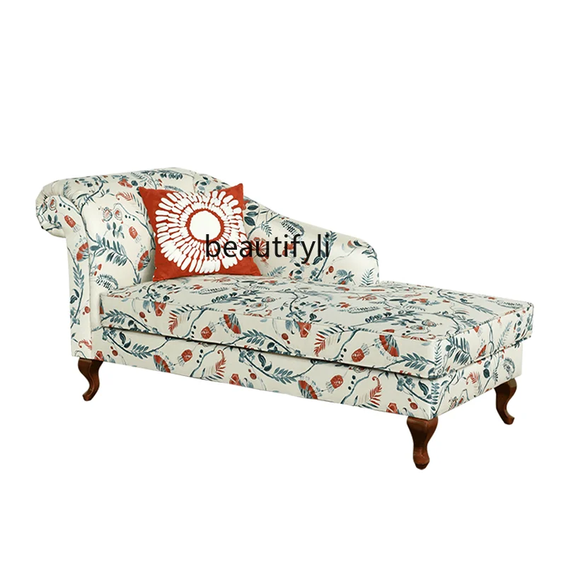 

American Country Chaise Longue Fabric Living Room Balcony Chaise Bed Bedroom Sofa Beauty Bed Chaise Longue Single Bed