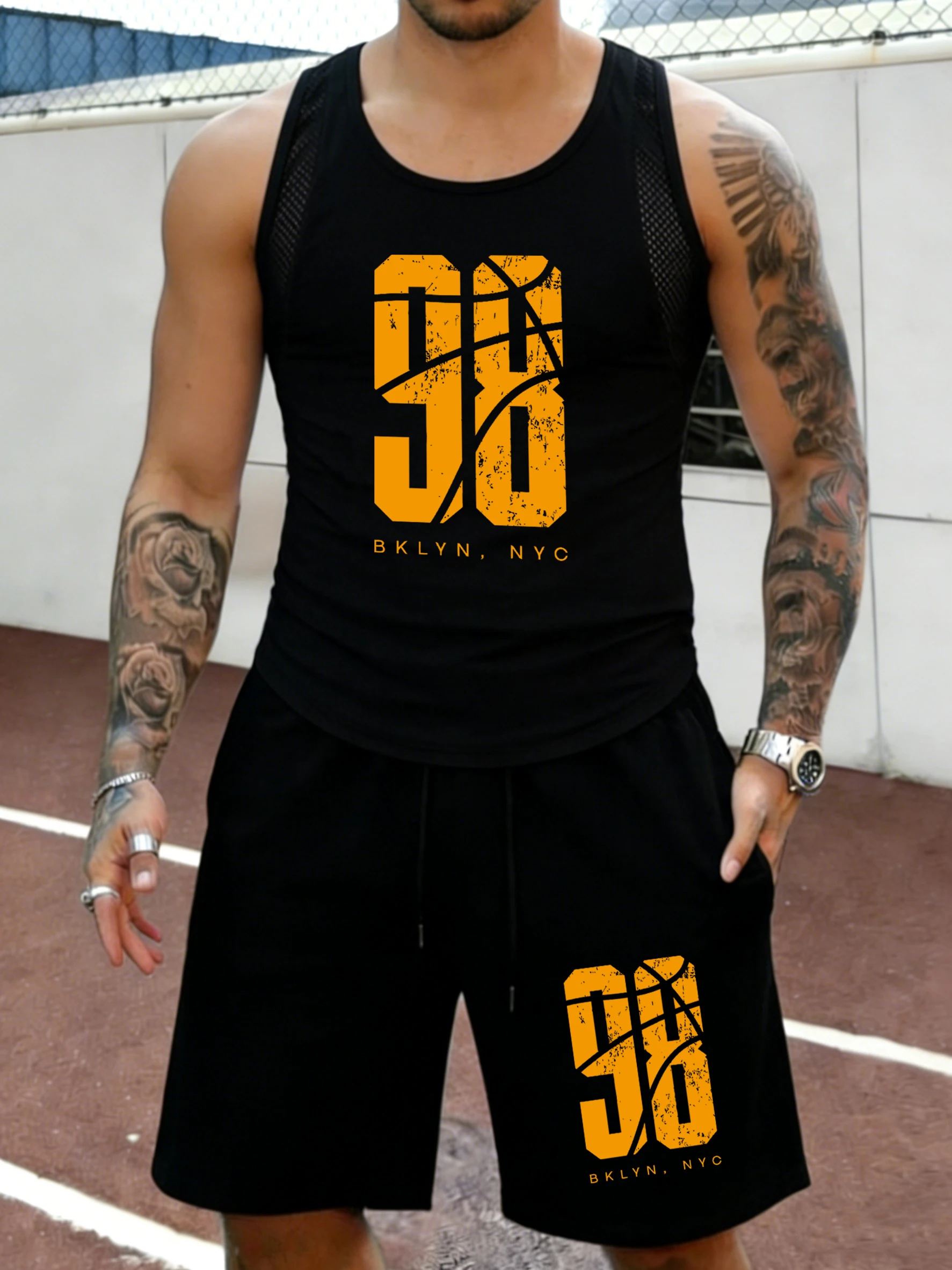 

Brooklyn Basketball No.98 Printed Summer Mesh Loose Short Sets Male Basic Simple Vest All-Match Street Sportpant Outdoor Shorts