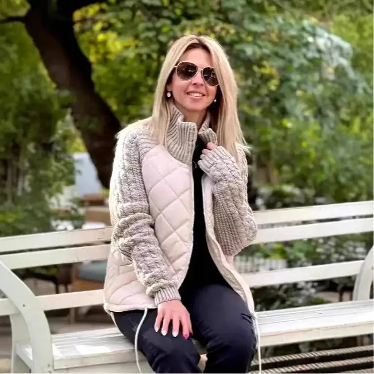 

Winter Knitting Women Parka Coat Stand Neck Cardigan Thick Warm Jacket Female Elegant Casual Overcoat Trendy Ladies Clothes