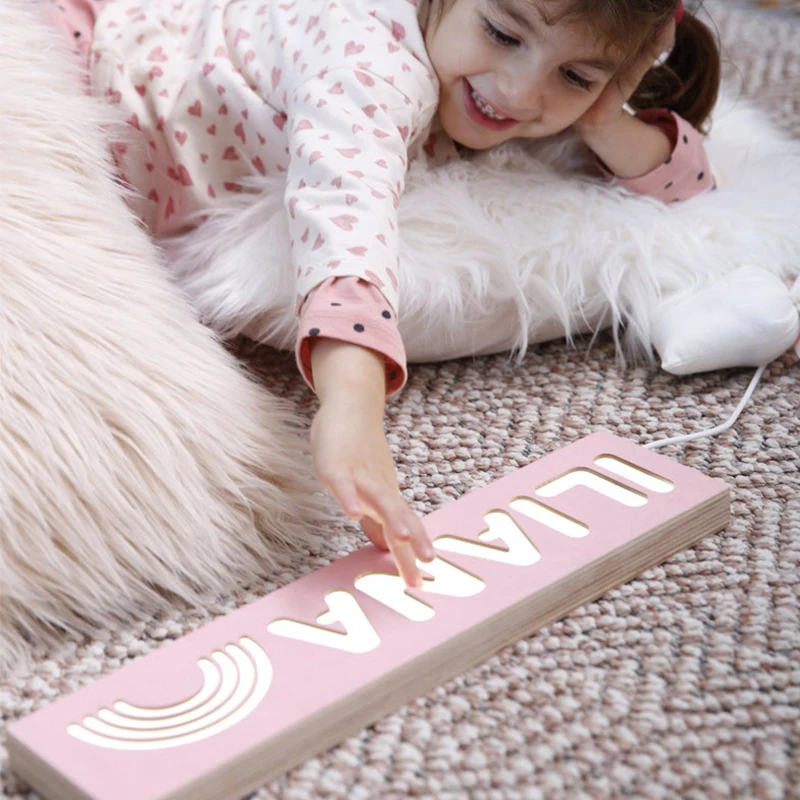 Luz Nocturna personalizada con estrellas y luna, lámpara de decoración de dormitorio con nombre, regalo de Navidad para niños pequeños, 24 letras