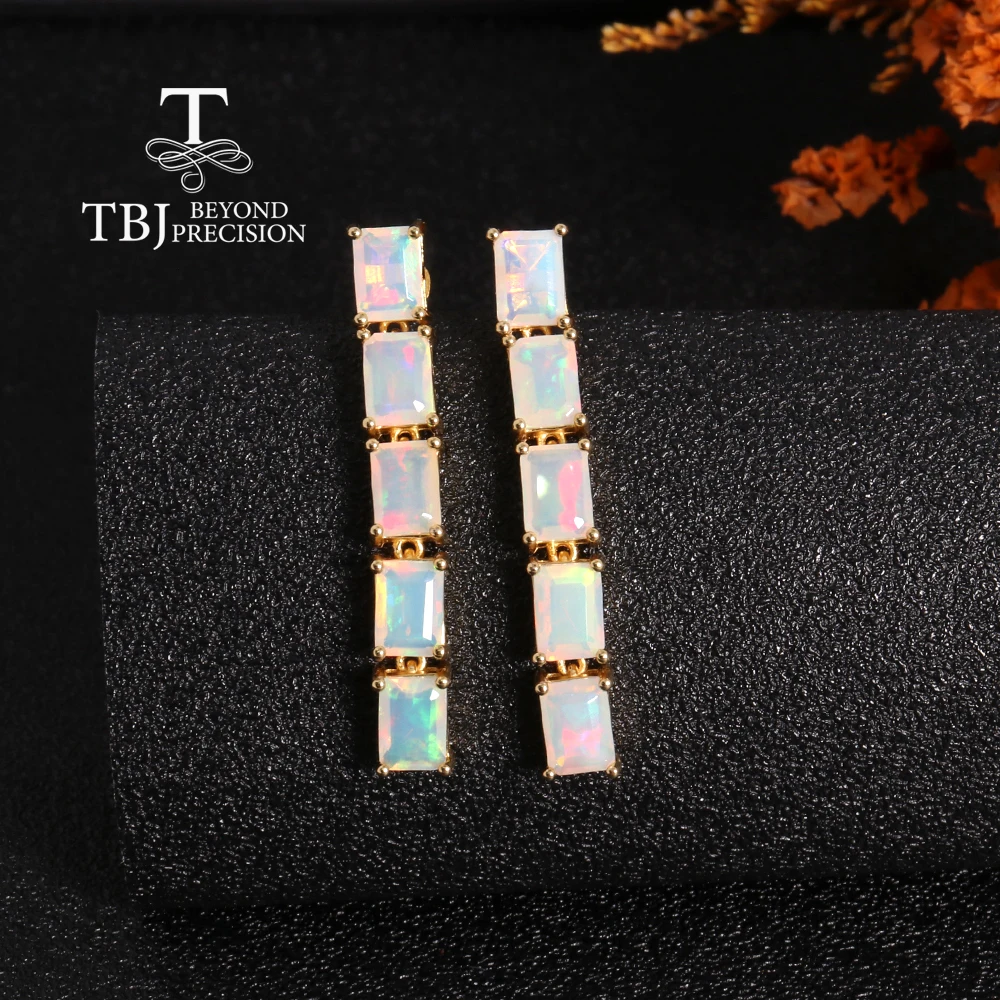 

Elegant light luxury design natural Opal silver long earrings mysterious color rich women banquet & anniversary wear