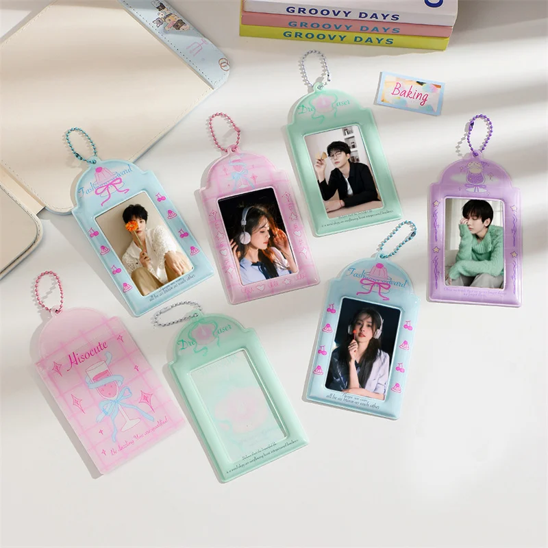 Cute Lovely Bow Card Holder Cover Bag Pendant Key Chain Idol Photocards Protector Photo Sleeves Girl 3 Inch Cartoon PVC New