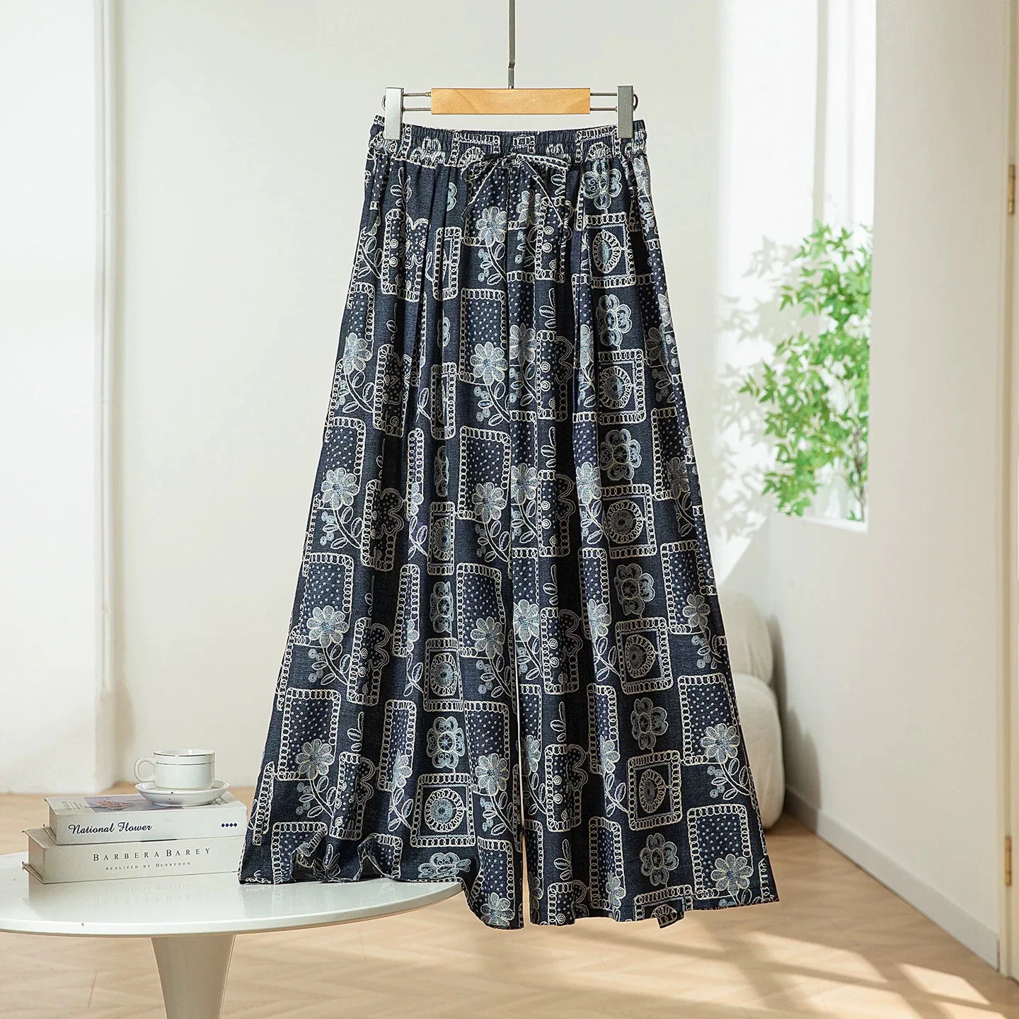Winsleter-70%Spun Silk 30%Cotton Elegant Trousers, Elastic Waist, Women Retro Commute Wide-leg Pants, 2026 Summer New B65308CC