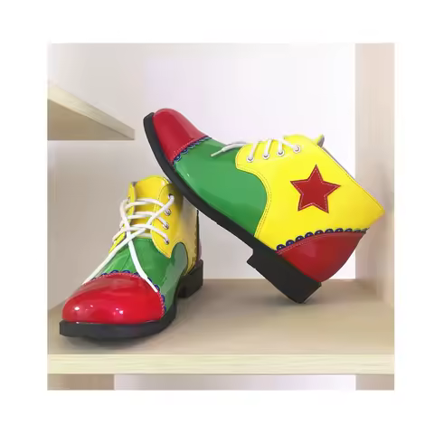 Unisex Creative Multicolor Clown PU Leather Role Playing Shoes Halloween Clown Costume Funny Stage Performance Shoes Accessories