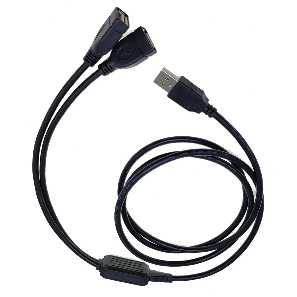 2 In 1 One Plug To Two Female Socket Usb 2.0 Extension Cable USB Data Cable Charging Line Adapter Black Length 25cm 50CM 80CM