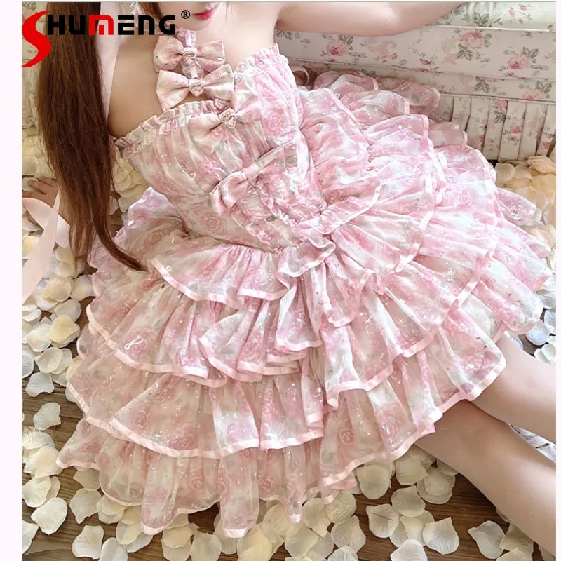 Pure Desire Fairy Style 2024 Spring And Summer Romantic Atmosphere Rose Lolita Dress Women's Clothing Sleeveless Vestidos Mujer