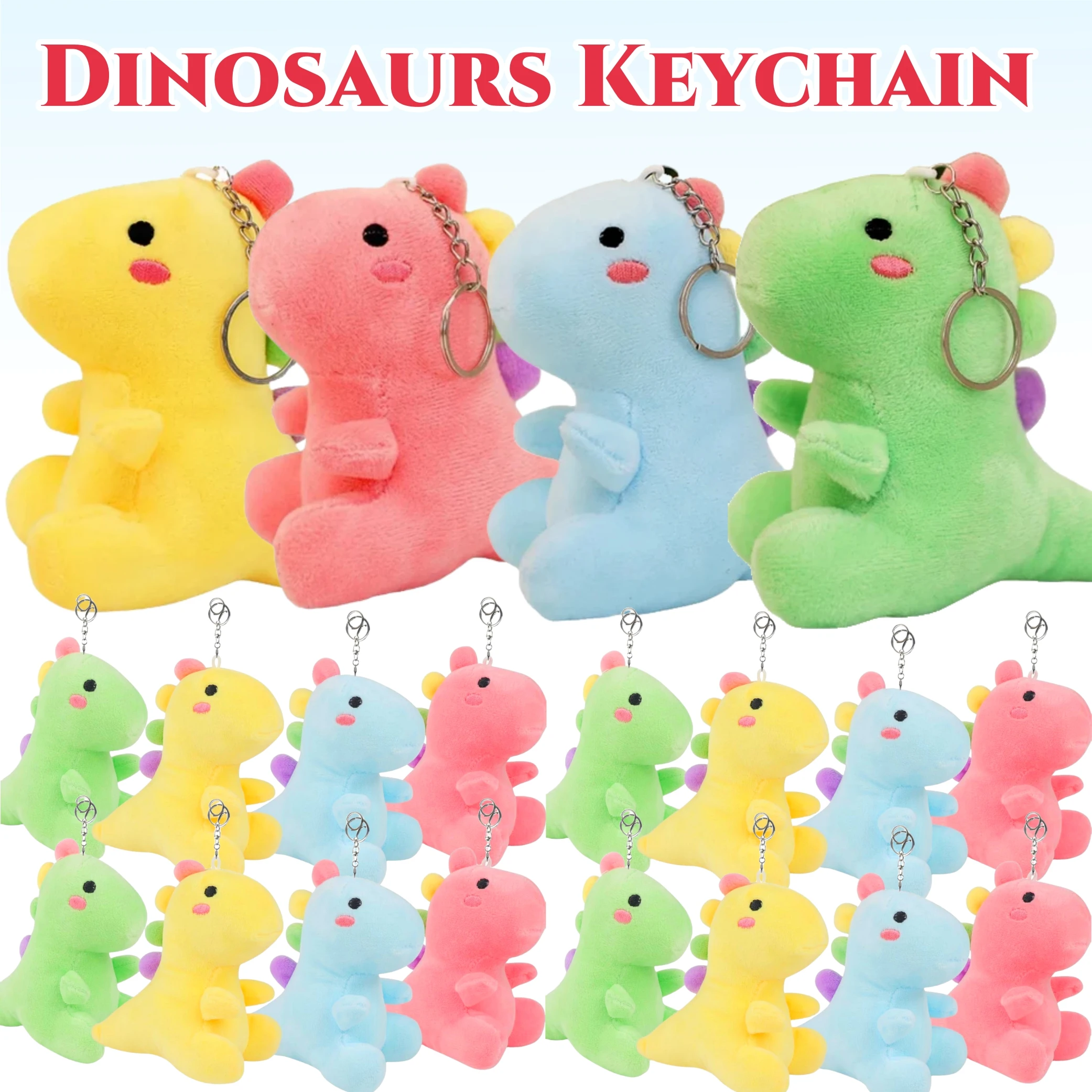 ﻿12-36Pcs Cartoon Dinosaurs Plush Keychain Animal Keychain Toy Dinosaur Plush Doll Bulk Party Favors for Kids Boy Girl Adults